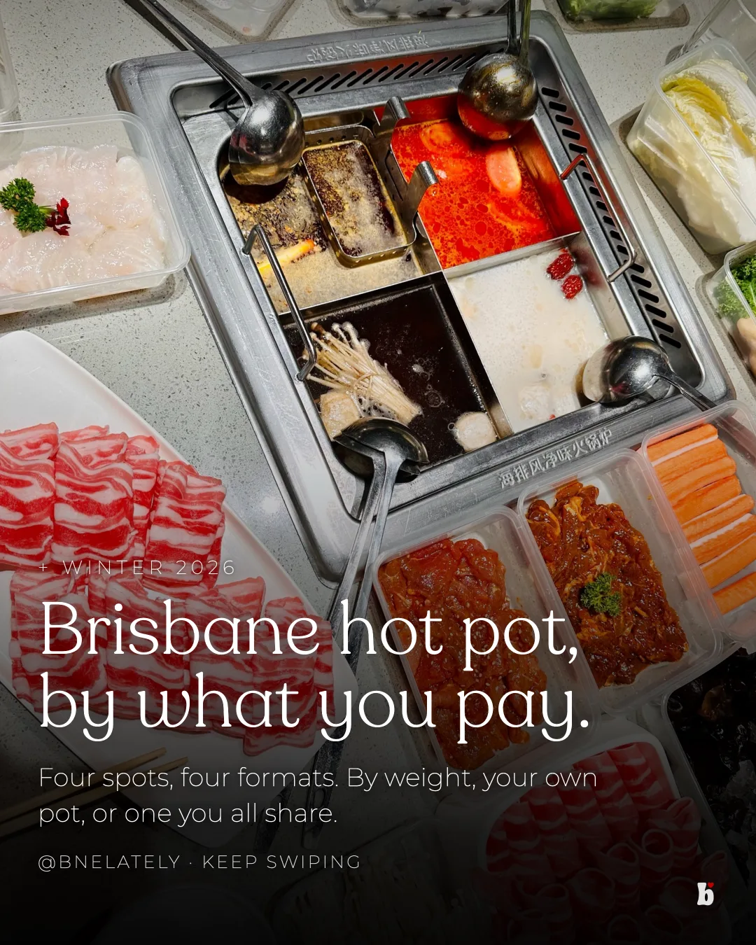 Brisbane hot pot, four split-pot broths